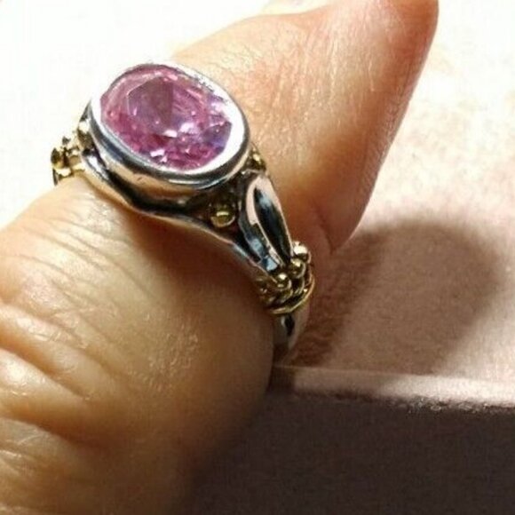 Gold/Silver Pink Ice Facet Cut Ring Size 6.5 New - Picture 4 of 5